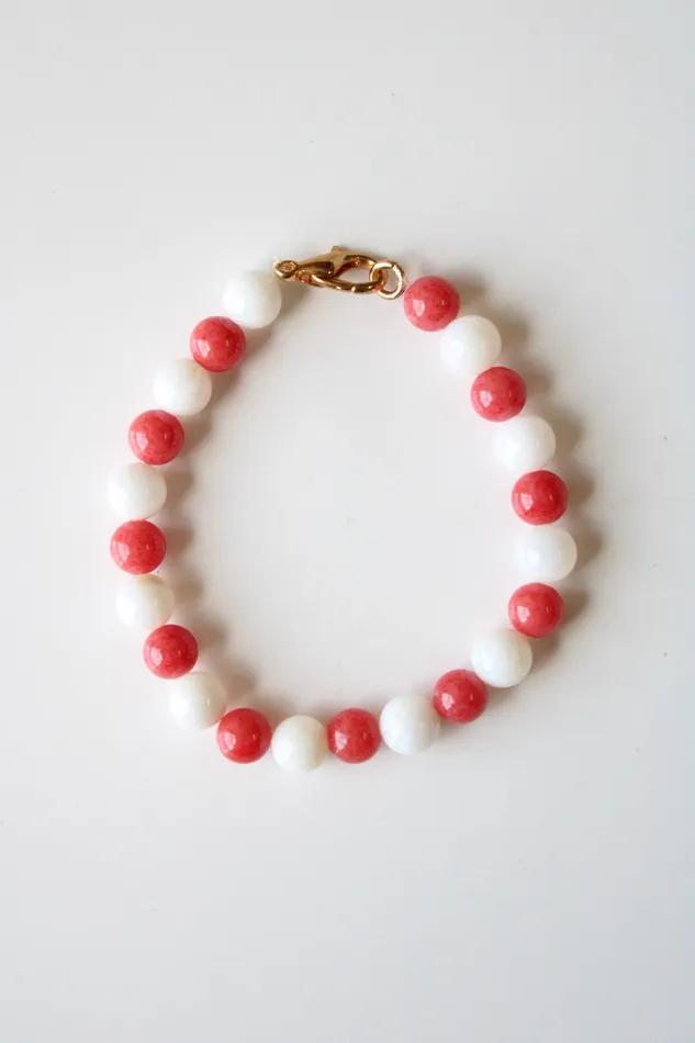 Jubilee Thrift Bracelets Coral Pink White Glass Beaded Bracelet