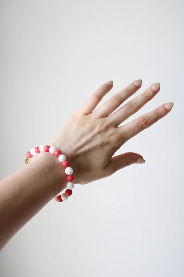 Jubilee Thrift Bracelets Coral Pink White Glass Beaded Bracelet