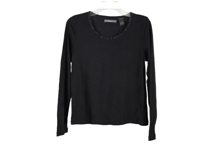 Liz Claiborne Black Beaded Long Sleeved Shirt M Liz Claiborne Rings