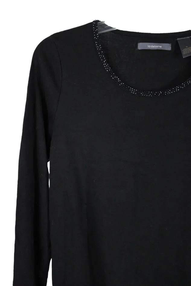 Liz Claiborne Black Beaded Long Sleeved Shirt M Liz Claiborne Rings