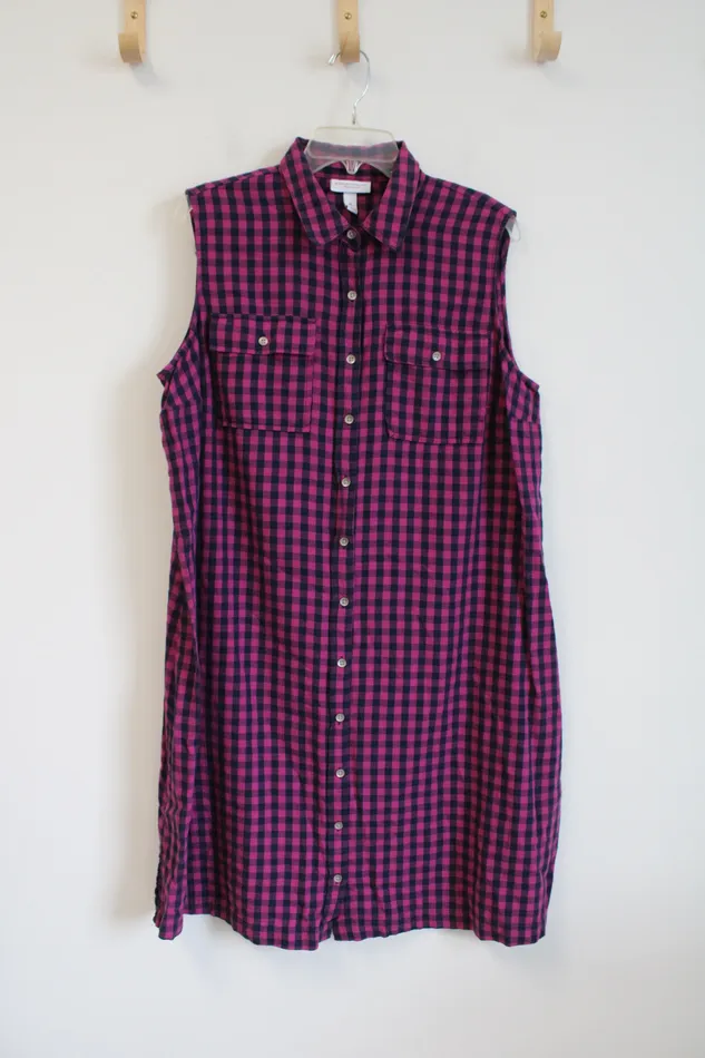 Liz Lange Maternity Pink Blue Plaid Button Down Cotton Dress XL Liz Lange Rings Liz Lange Maternity Pink Blue Plaid Button Down Cotton Dress XL Liz Lange Rings