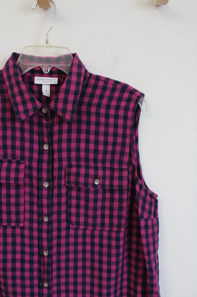 Liz Lange Maternity Pink Blue Plaid Button Down Cotton Dress XL Liz Lange Rings