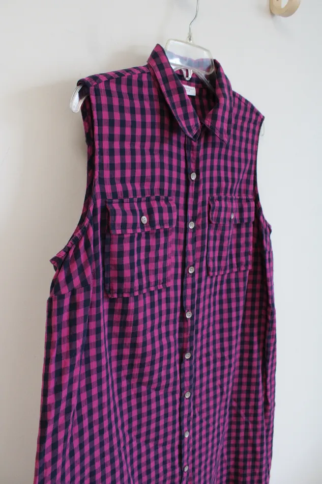 Liz Lange Maternity Pink Blue Plaid Button Down Cotton Dress XL Liz Lange Rings