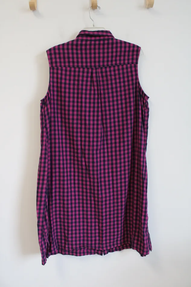 Liz Lange Maternity Pink Blue Plaid Button Down Cotton Dress XL Liz Lange Rings