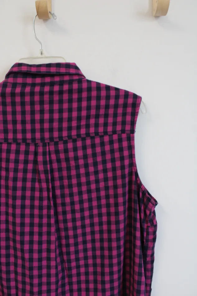 Liz Lange Maternity Pink Blue Plaid Button Down Cotton Dress XL Liz Lange Rings