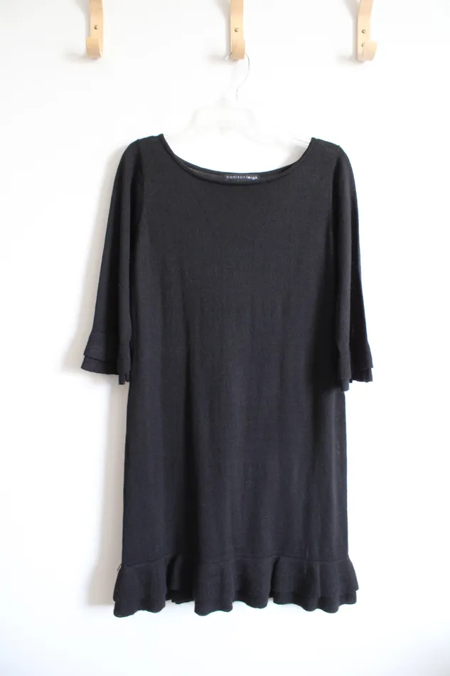 Madison Leigh Black Ruffled Hem Sleeved Sweater Dress M Madison Leigh Rings