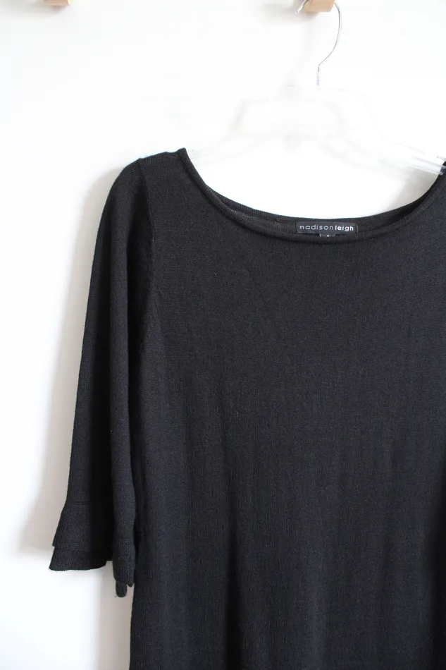 Madison Leigh Black Ruffled Hem Sleeved Sweater Dress M Madison Leigh Rings