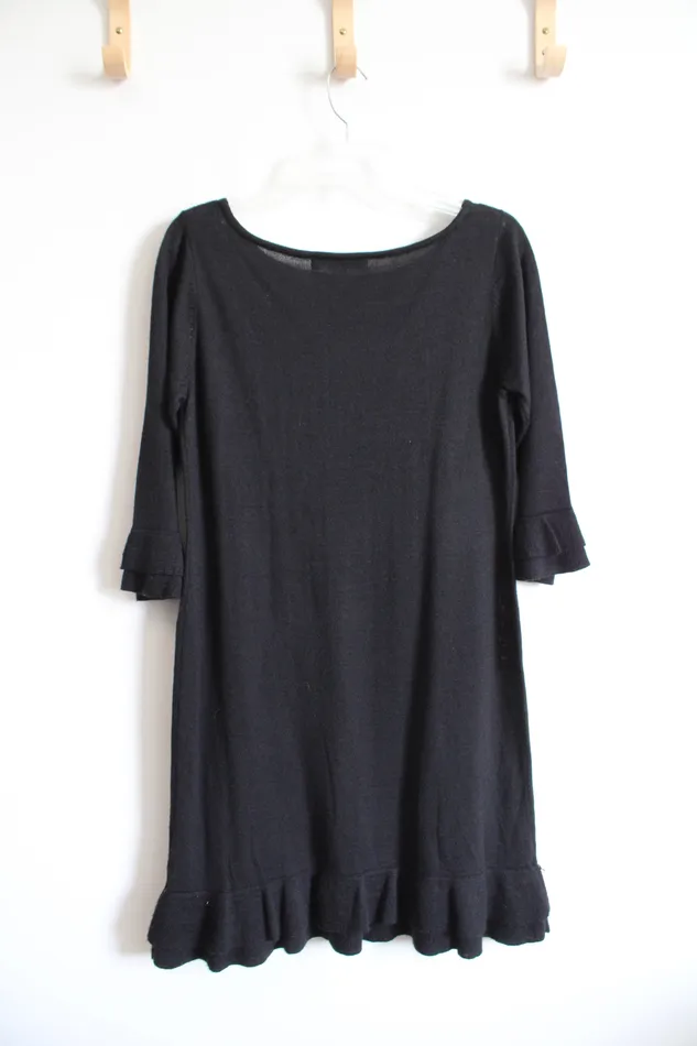 Madison Leigh Black Ruffled Hem Sleeved Sweater Dress M Madison Leigh Rings