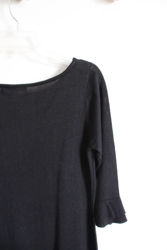 Madison Leigh Black Ruffled Hem Sleeved Sweater Dress M Madison Leigh Rings