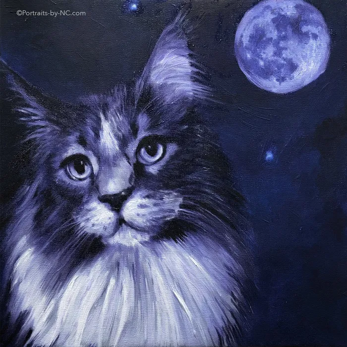 Maine Coon Cat Oil Painting Portraits by NC Necklaces