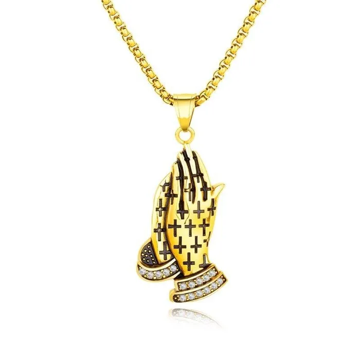 Mens Christian Necklace br Hands Joined Serenity Prayer Lords Guidance Necklaces