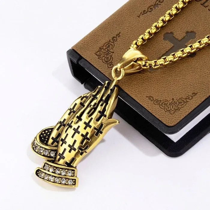 Mens Christian Necklace br Hands Joined Serenity Prayer Lords Guidance Necklaces