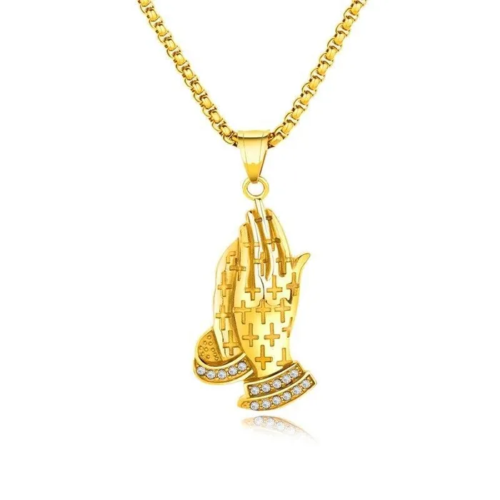 Mens Christian Necklace br Hands Joined Serenity Prayer Lords Guidance Necklaces