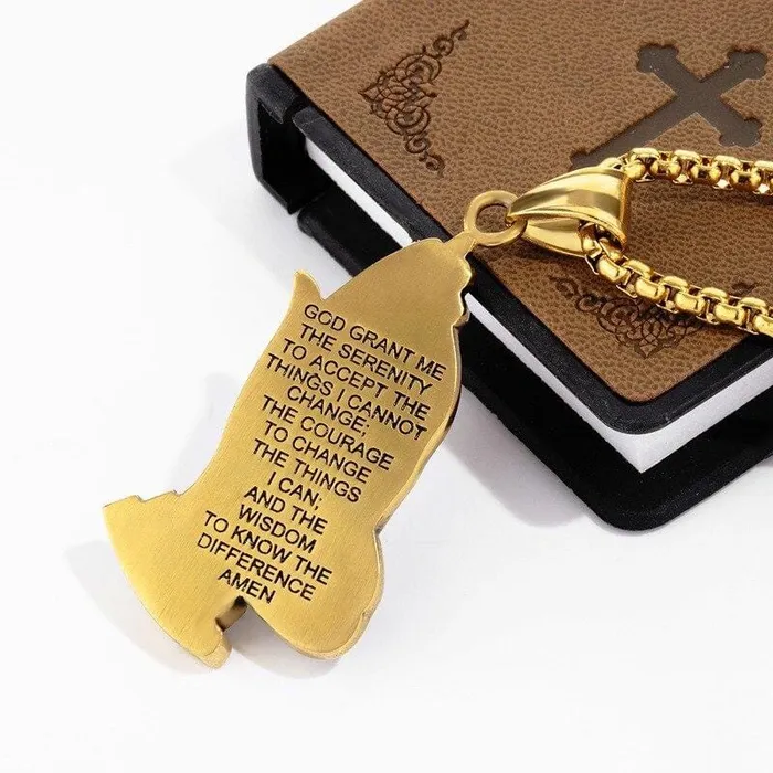 Mens Christian Necklace br Hands Joined Serenity Prayer Lords Guidance Necklaces