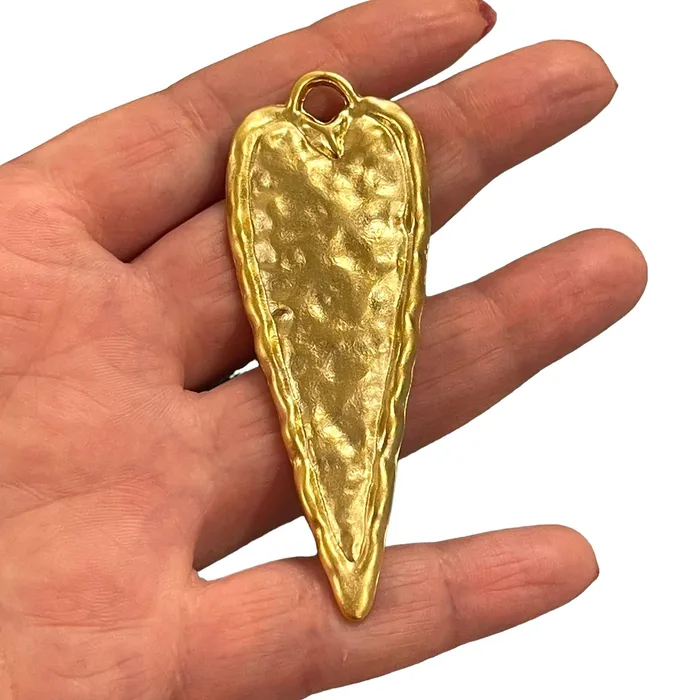 Necklaces Peppy Beads 24Kt Matte Gold Plated Hammered Large Heart Pendant