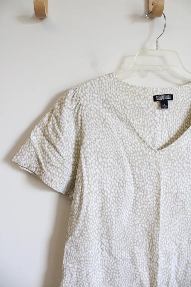 Nicole Miller Original Green White Patterned Linen Blend Shift Dress L Nicole Miller Rings