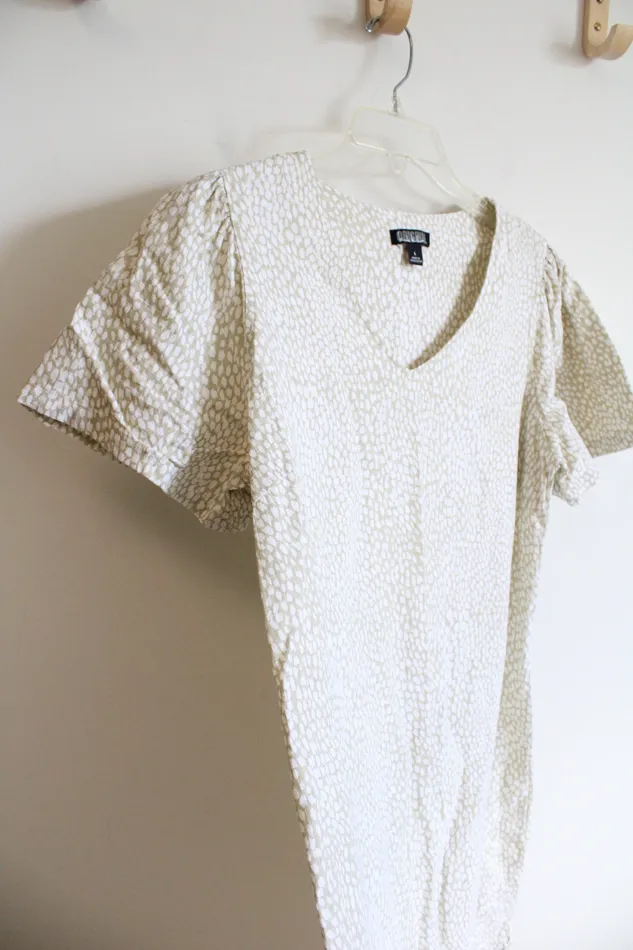 Nicole Miller Original Green White Patterned Linen Blend Shift Dress L Nicole Miller Rings