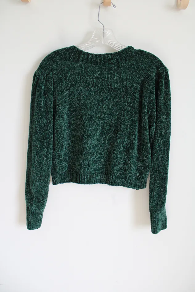 No Boundaries Earrings No Boundaries Green Chenille Crop Sweater S