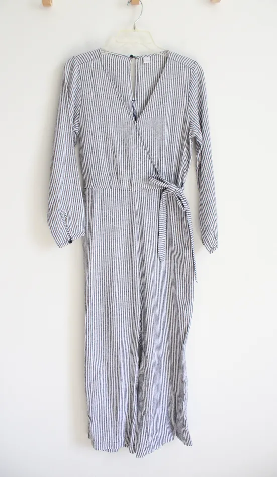 Old Navy Old Navy Blue White Striped Wrap Long Sleeved Jumpsuit XS Rings