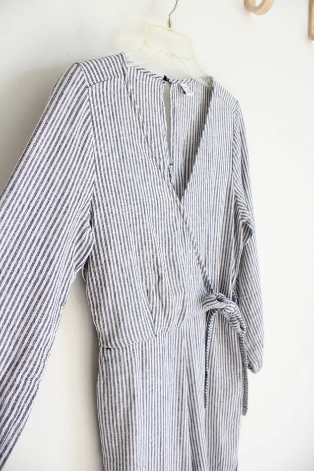 Old Navy Old Navy Blue White Striped Wrap Long Sleeved Jumpsuit XS Rings
