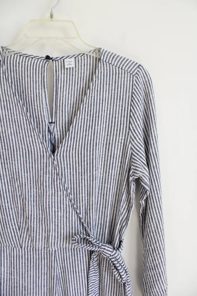 Old Navy Old Navy Blue White Striped Wrap Long Sleeved Jumpsuit XS Rings