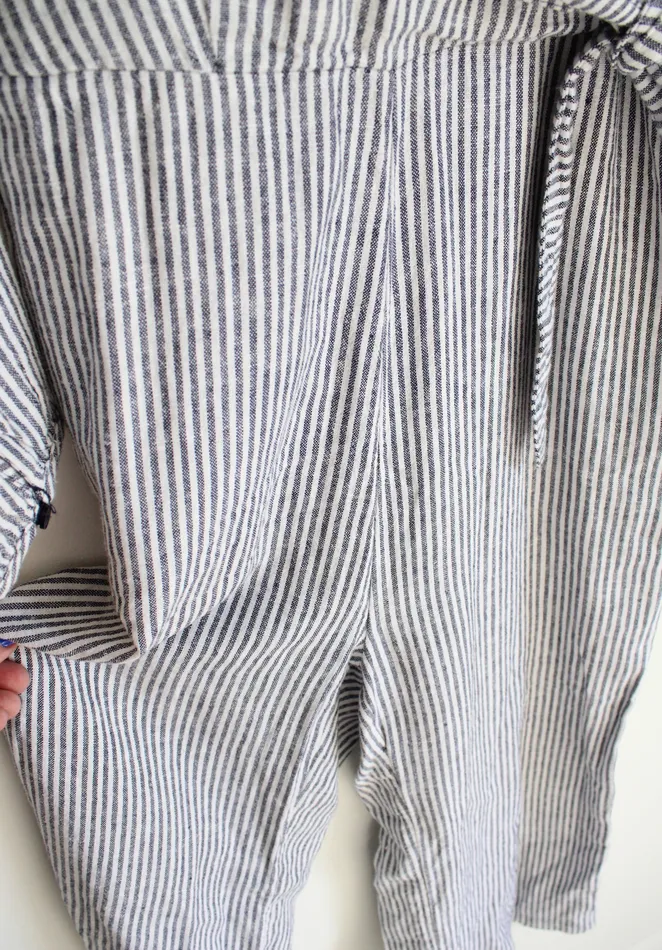 Old Navy Old Navy Blue White Striped Wrap Long Sleeved Jumpsuit XS Rings