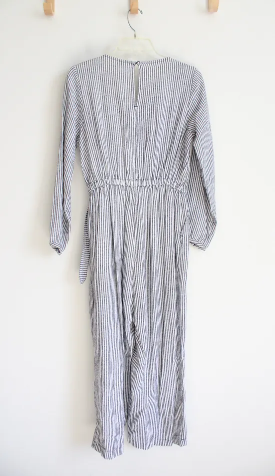 Old Navy Old Navy Blue White Striped Wrap Long Sleeved Jumpsuit XS Rings