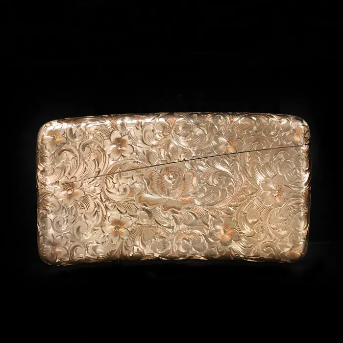 OTC Necklaces Edwardian 14K Yellow Gold Engraved Card Case Circa 1909