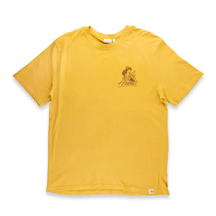 Pacific Creations Hula Girl Mens Tee Shirt Mustard TANKSTREAM Rings