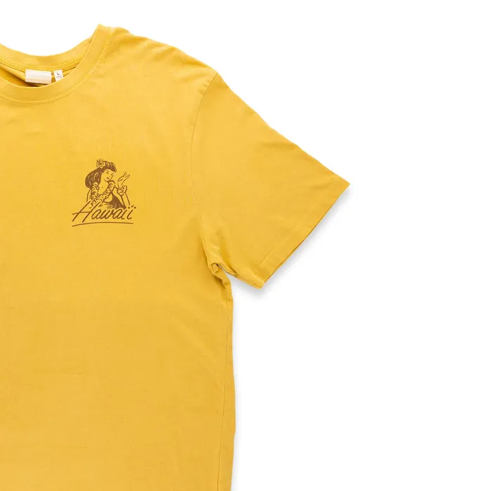 Pacific Creations Hula Girl Mens Tee Shirt Mustard TANKSTREAM Rings