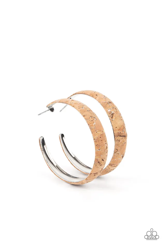 Paparazzi Accessories Earrings A CORK In The Road Silver