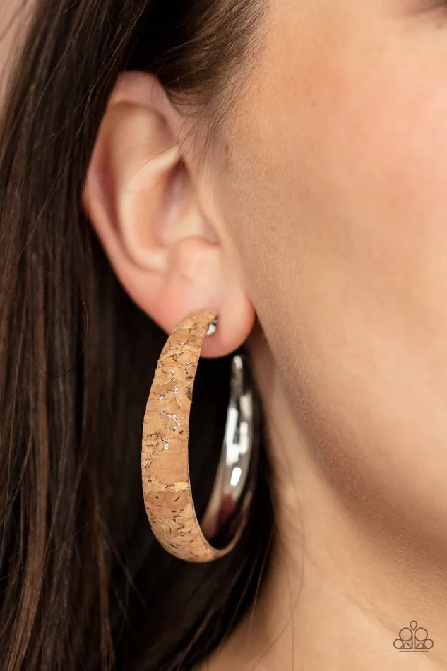 Paparazzi Accessories Earrings A CORK In The Road Silver