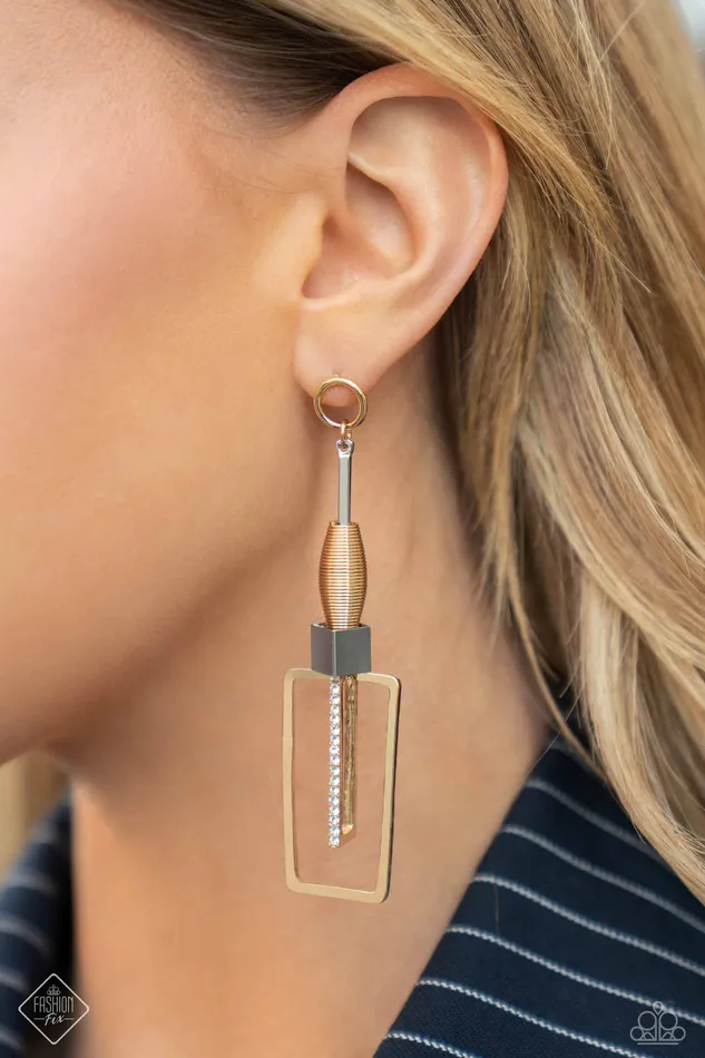 Paparazzi Accessories Earrings Clear the SQUARE Gold