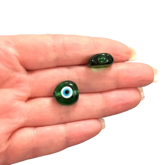 Peppy Beads Necklaces Hand Made Murano Glass Dk Green Evil Eye Charm