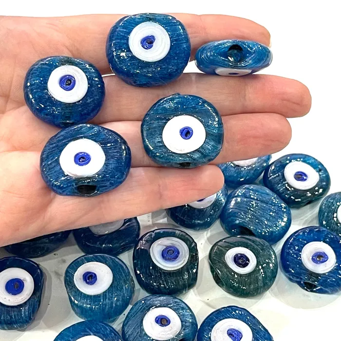 Peppy Beads Necklaces Traditional Turkish Artisan Handmade Glass Teal Blue Evil Eye Beads Large Hole Evil Eye Glass Beads 50 Beads per pack Peppy Beads Necklaces Traditional Turkish Artisan Handmade Glass Teal Blue Evil Eye Beads Large Hole Evil Eye Glass Beads 50 Beads per pack