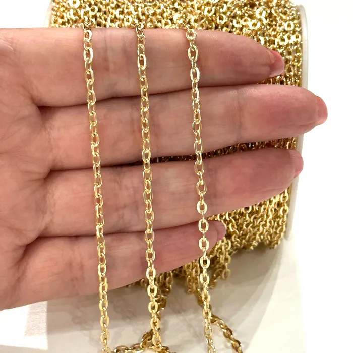 Peppy Beads Rings 24Kt Gold Plated 4x25mm Open Link Chain 1 Meter Gold Plated Link Chain