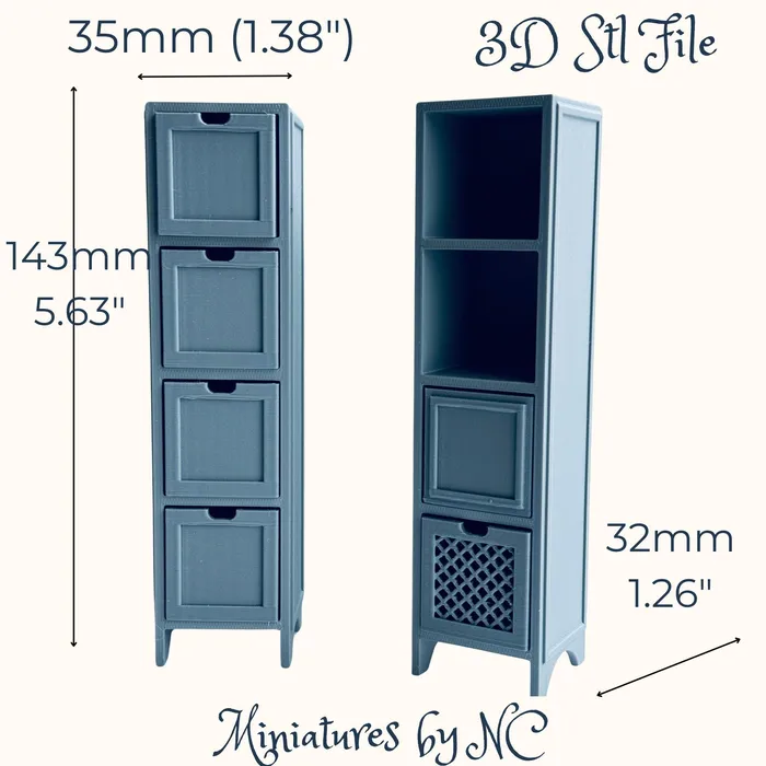Portraits and Miniatures by NC Necklaces Cabinet with 3 Different Bins STL File 3D Model