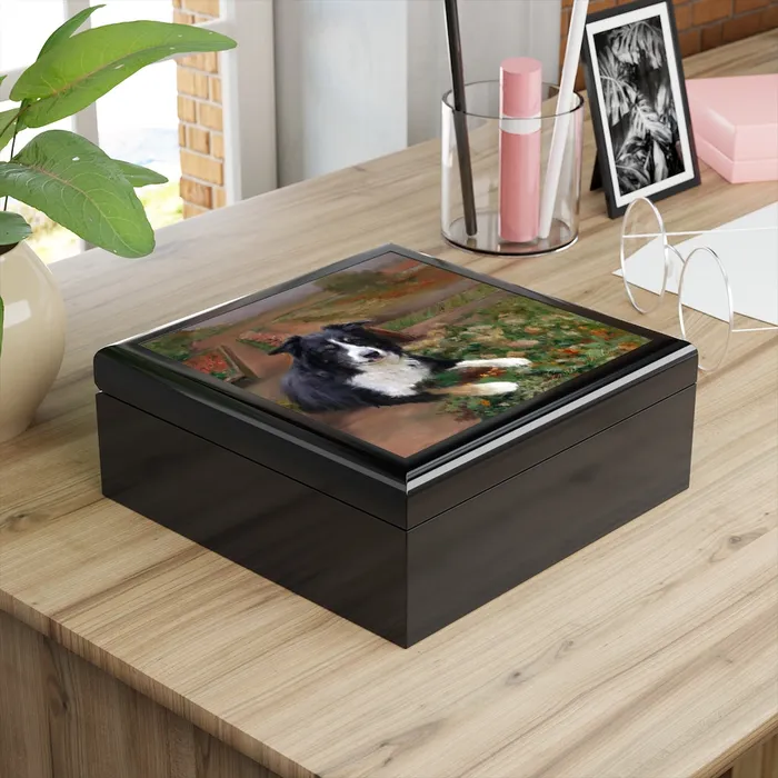 Portraits by NC Earrings Jewelry Keepsake Box Border Collie Dog Lacquer Wood Box Portraits by NC Earrings Jewelry Keepsake Box Border Collie Dog Lacquer Wood Box