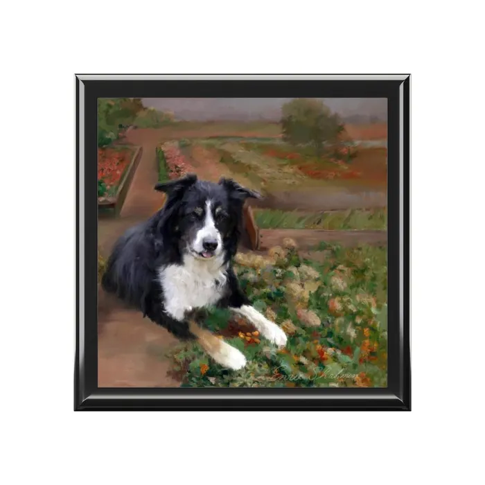 Portraits by NC Earrings Jewelry Keepsake Box Border Collie Dog Lacquer Wood Box