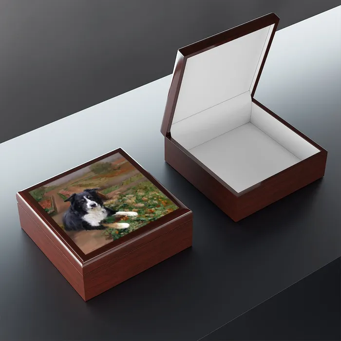 Portraits by NC Earrings Jewelry Keepsake Box Border Collie Dog Lacquer Wood Box