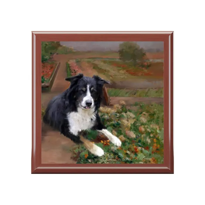 Portraits by NC Earrings Jewelry Keepsake Box Border Collie Dog Lacquer Wood Box