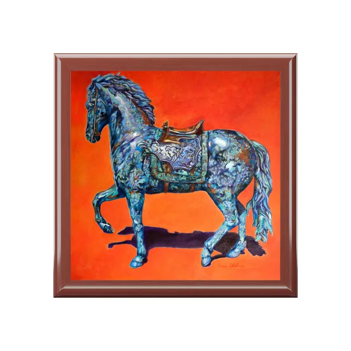 Portraits by NC Earrings KeepsakeJewelry Box Indigo Horse Wood Lacquer Box