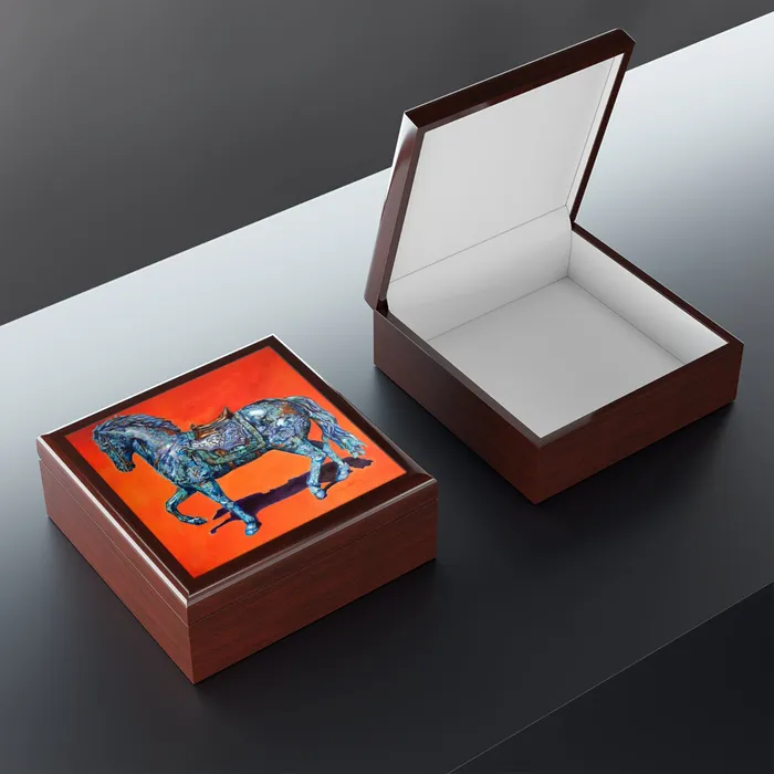 Portraits by NC Earrings KeepsakeJewelry Box Indigo Horse Wood Lacquer Box