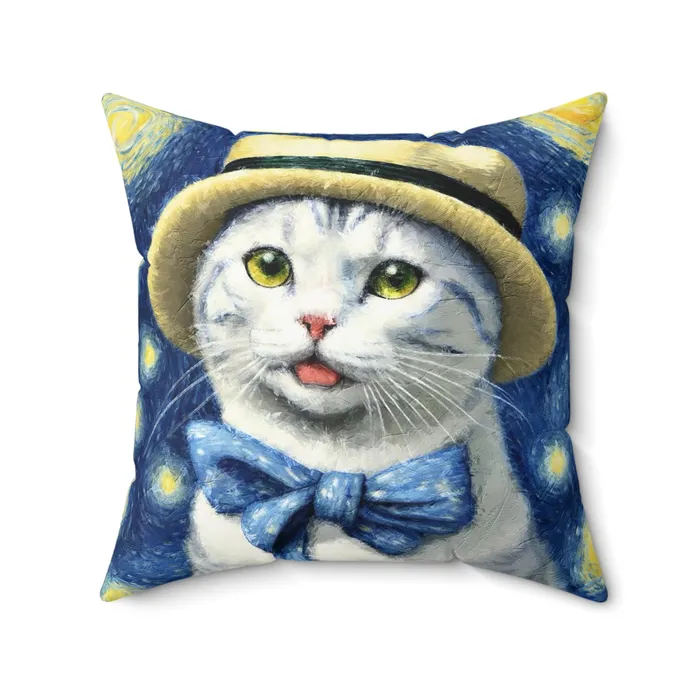 Portraits by NC Earrings Starry Eyed Cat Spun Polyester Square Pillow