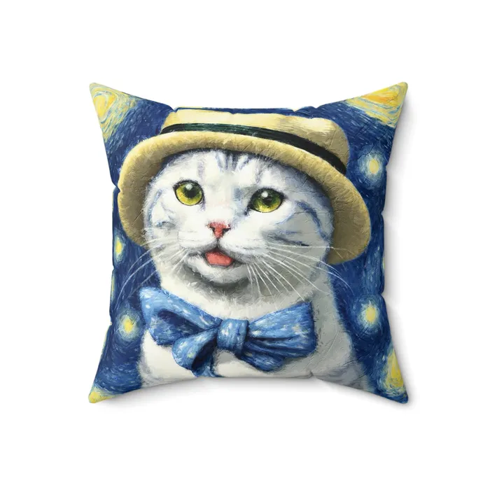 Portraits by NC Earrings Starry Eyed Cat Spun Polyester Square Pillow