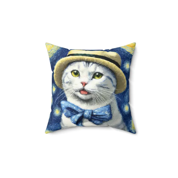 Portraits by NC Earrings Starry Eyed Cat Spun Polyester Square Pillow