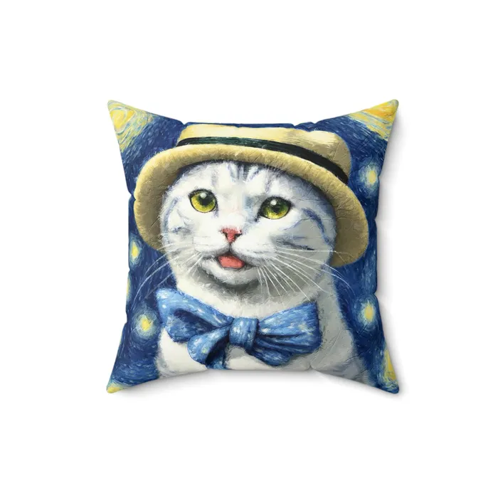 Portraits by NC Earrings Starry Eyed Cat Spun Polyester Square Pillow