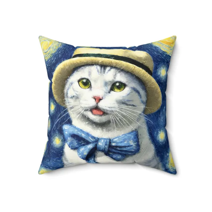 Portraits by NC Earrings Starry Eyed Cat Spun Polyester Square Pillow