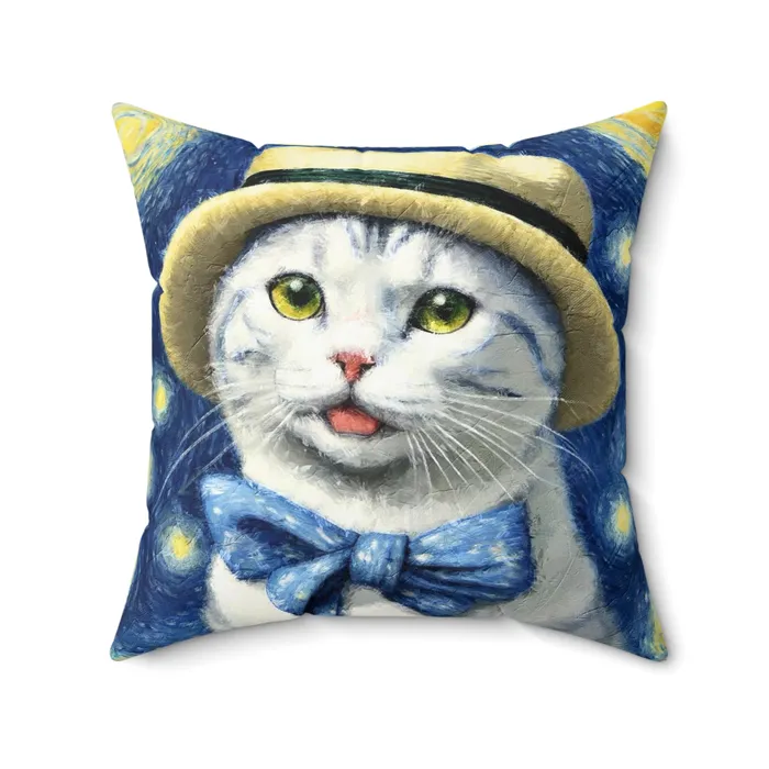 Portraits by NC Earrings Starry Eyed Cat Spun Polyester Square Pillow