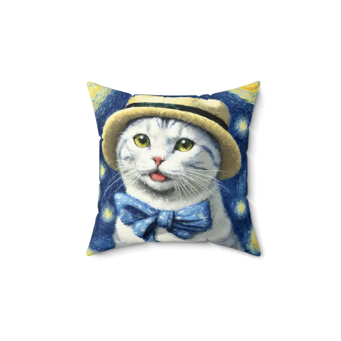Portraits by NC Earrings Starry Eyed Cat Spun Polyester Square Pillow